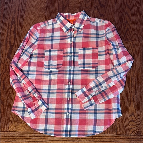 Joe Fresh women’s Pink and Blue Plaid Button Down Shirt - Picture 11 of 11